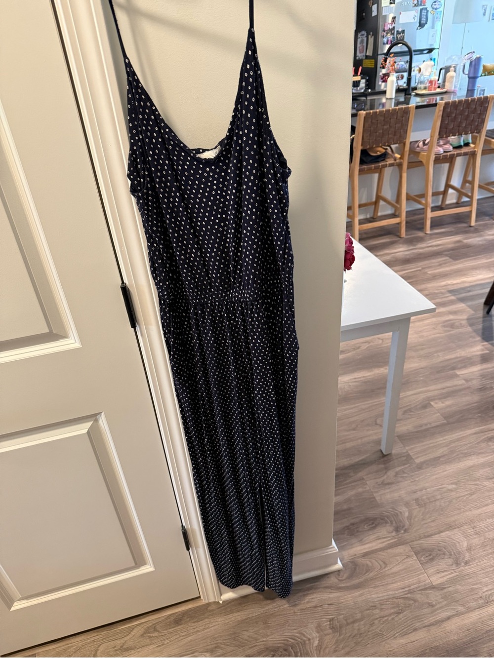 Navy Polka Dot Jumpsuit with Spaghetti Straps